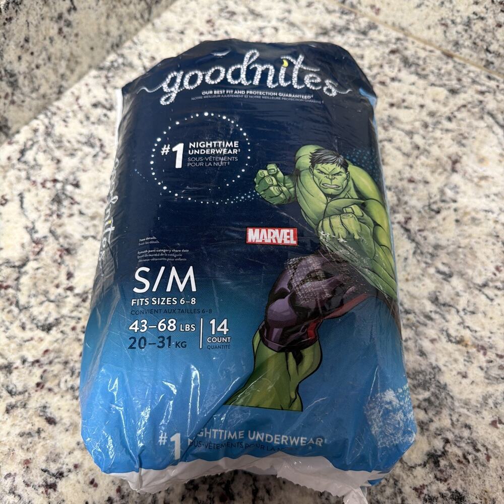Goodnites Nighttime Underwear Hulk Design Boys 43-68 lbs 28 Count New In Package